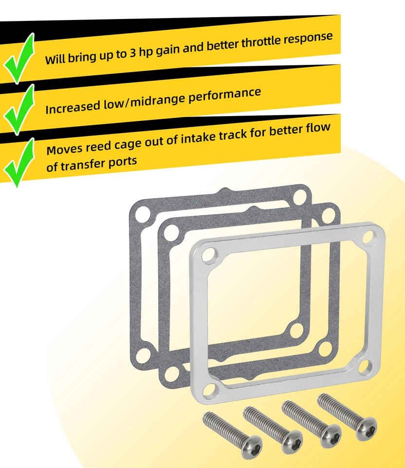 Performance Reed Spacer Kit w/Hardware For 1997-2005 Yamaha 600 & 700 CC Triples Foto 3 de 4