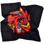 Logo 34" Square Silk Scarf in Red/Black Chanel Jeweled Gripoix Globe Print w/ Cc