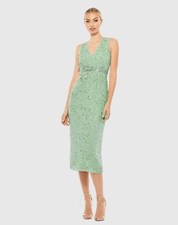 NWT Mac Duggal Sequined Sleeveless V-Neck Midi Sheath Dress Sage Size 6