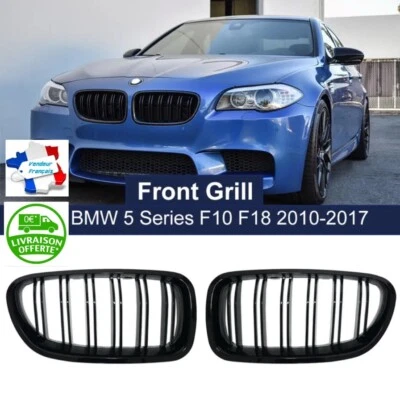 GRILLE DE CALANDRE DOUBLE LAME NOIR BRILLANT BMW SERIE 5 F10 F11 LOOK M5 - Photo 1/4