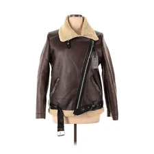 Chartou Sherling Coat Womens XL Brown Faux Leather Sherpa Winter Heavy