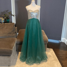 Women s Green Silver Full Length Prom Party Dress CorsetBack Size L NWT