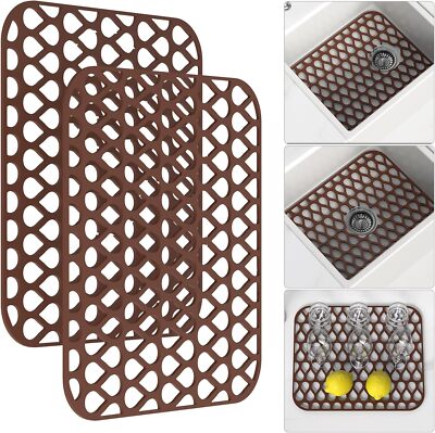TOOVEM Sink Protectors for Kitchen Sink, 2Pcs 13.6x 11.6''Non-Slip Silicone Mat