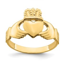 14K Yellow Gold Polished Claddagh Ring Size 9
