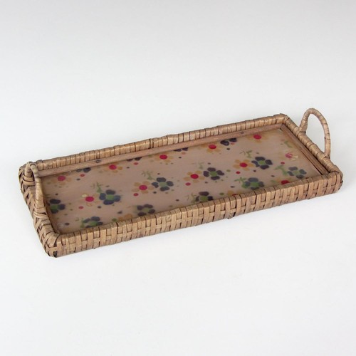 Kleines vintage Serviertablett aus Holz mit Glasboden Motiv Blumen, 28x11,5 cm