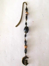 Avid Readers Gold & Black Beads Bronze Owl Shepherds Hook Bookmark Gift Packaged