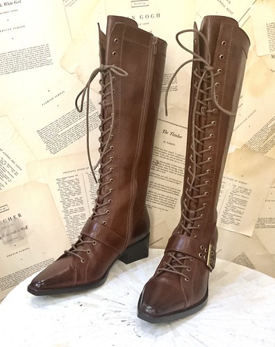 Free People Jeffrey Campbell Nelly Lace Up Tall Boots Light Brown Blush 39/9 NEW - Picture 3 of 10