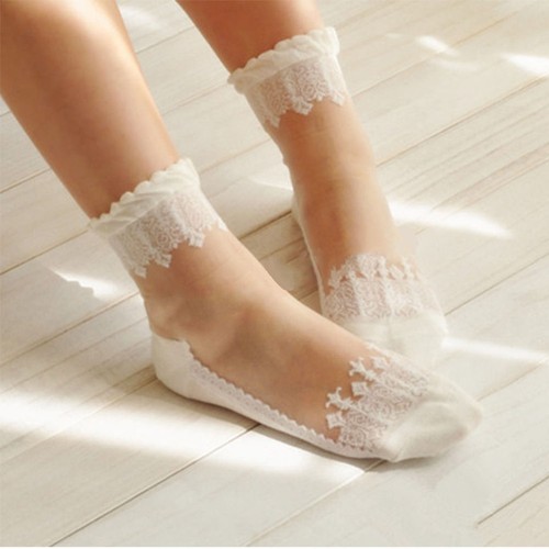 Mujer Calcetines Finos Transparente Cristal Seda Encaje Elástico Dulce Vestido.↑ - Imagen 6 de 17