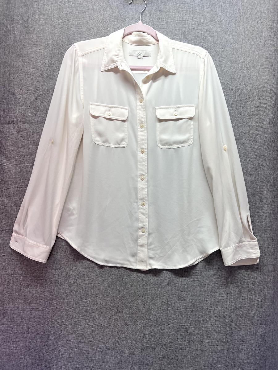 Ann Taylor Loft Women's button down Soild Cream white Blouse shirts Long  Sleeve | eBay