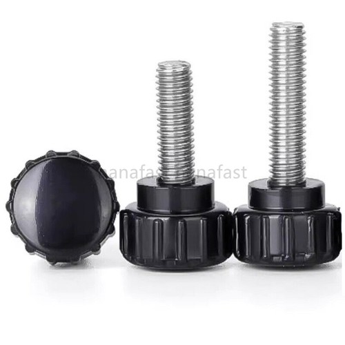 304 Stainless Steel Handle Nuts Knob Black Plastic Head Thumb Tighten Screw - Picture 7 of 12