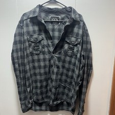 Mens Buckle Black Plaid Athletic Fit Shirt Snap Closure Size Large