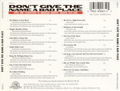 VARIOUS ARTISTS - DON'T GIVE NAME BAD PLACE (1870-1900) NEW CD