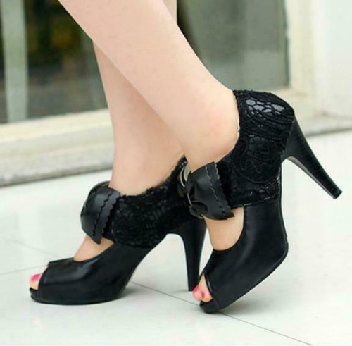 Womens Bowknot High Chunky Heels Cute 