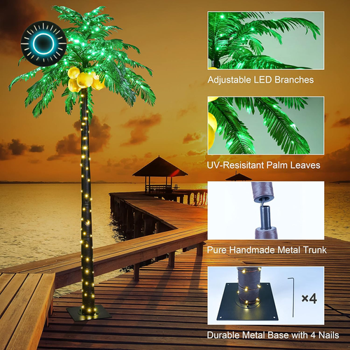 Lighted Palm Tree with Coconuts 9FT 368 LED Artificial Palm Tree Lights for Deco - Picture 8 of 9
