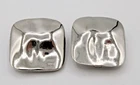 VTG old closure silver tone metal CLIP ON STUD pair 1" Earrings Costume Jewelry