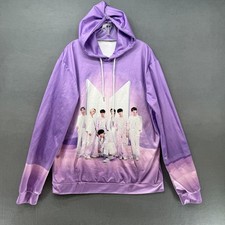 BTS Band Sweatshirt Womens XL Purple Photo Print K-Pop Drama Hooded Relaxed Fit