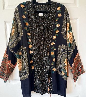 Vtg 90s Carole Little Dark Cottagecore Boho Patchwork Artsy Beaded Top NWT~16