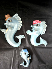 Lot of 3 EUC Vintage Arnels Fish Iridescent Blue Wall Plaques Decor Chalkware