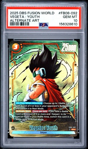 DRAGON BALL VEGETA : YOUTH 2025 SCG FW SAIYAN'S PRIDE #FB08-092 ALT ART PSA 10