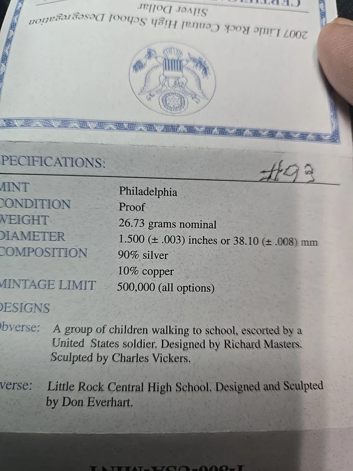 2007 little rock silver dollar Proof  - Image 2 of 4