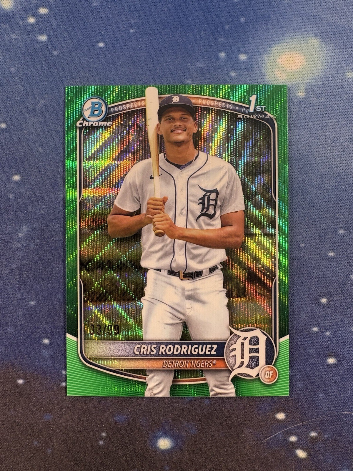 Cris Rodriguez 2025 Bowman Chrome #BCP-250 1st Green Wave Refractor /99 Tigers