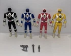 1993 VINTAGE LOT OF 4 BANDAI POWER RANGERS FLIP HEAD ACTION FIGURES + 3 Weapons