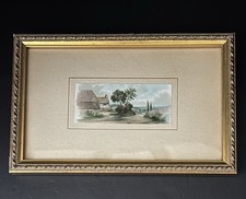 Vintage Country Cottage Landscape Framed Art Print Rustic House Trees Wall Decor