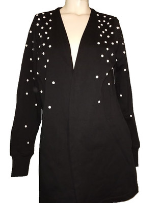 NWT BOSTON PROPER Black White Circle Applique Open Front Jacket Womens sz M (26)