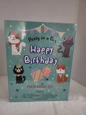 Party In A Box Happy Birthday 43 Pc Party Goods Set Cat Theme New Sealed
