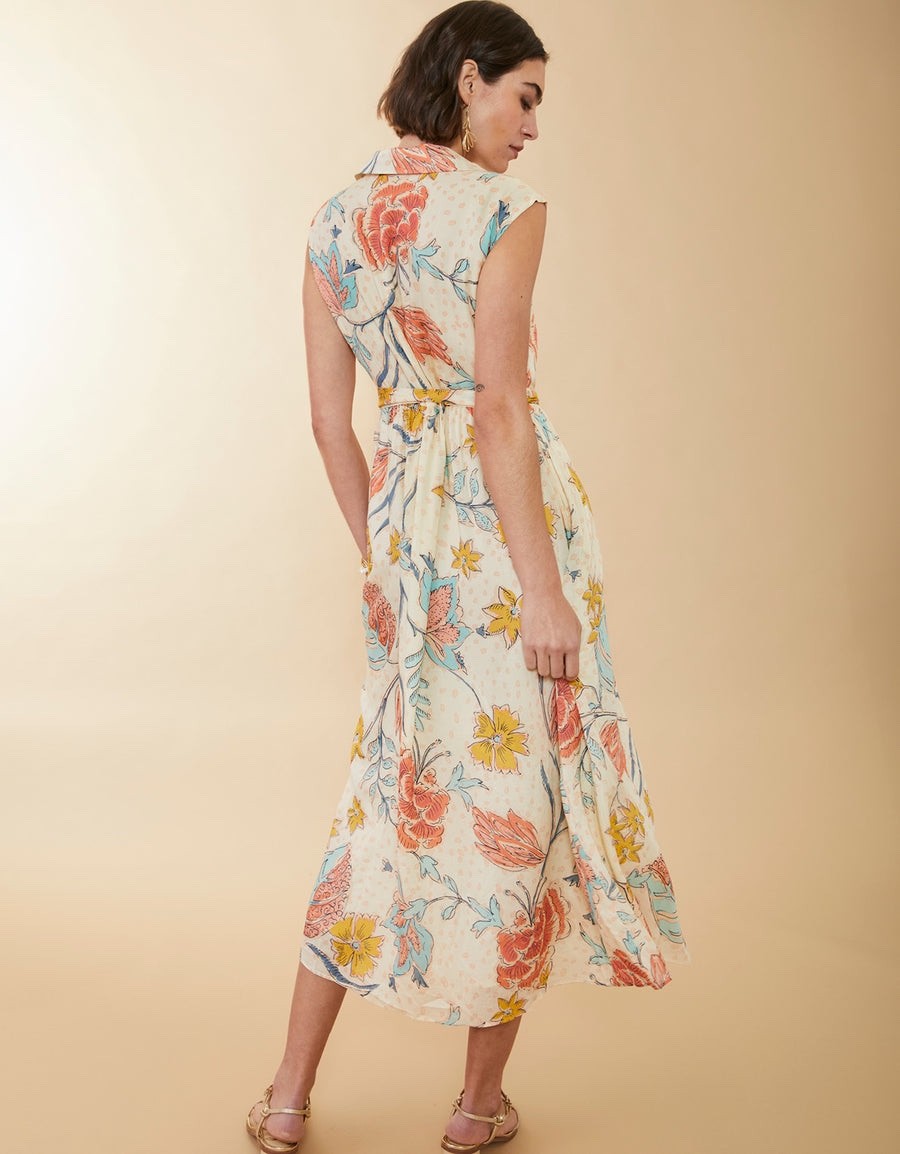 SPARTINA 449 Hallie Midi Dress Clara Starry Floral Cream - EUC w/o waist tie - L View 3
