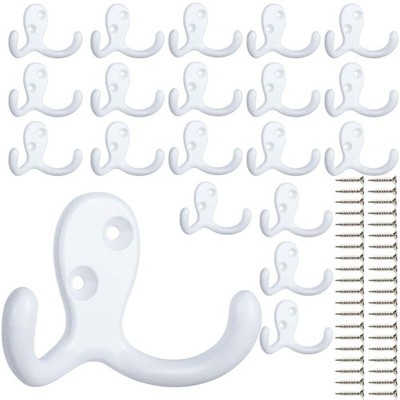 20 Pack Heavy Duty Coat Hooks Wall Mounted with 40 Screws Retro Double Prong