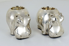 2 Hippo Sterling Silver Afrisilver Filled Candlesticks Rare Novelty Pair Vintage