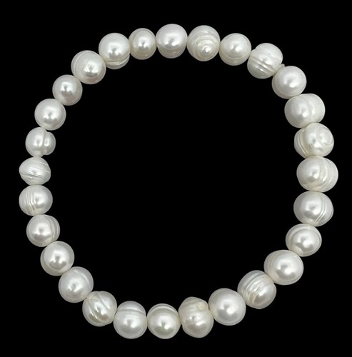 Pearl Bracelet Real Cultured Freshwater Baroque Pearl Max 18cm Wrist Stretch Fit - Picture 3 of 7