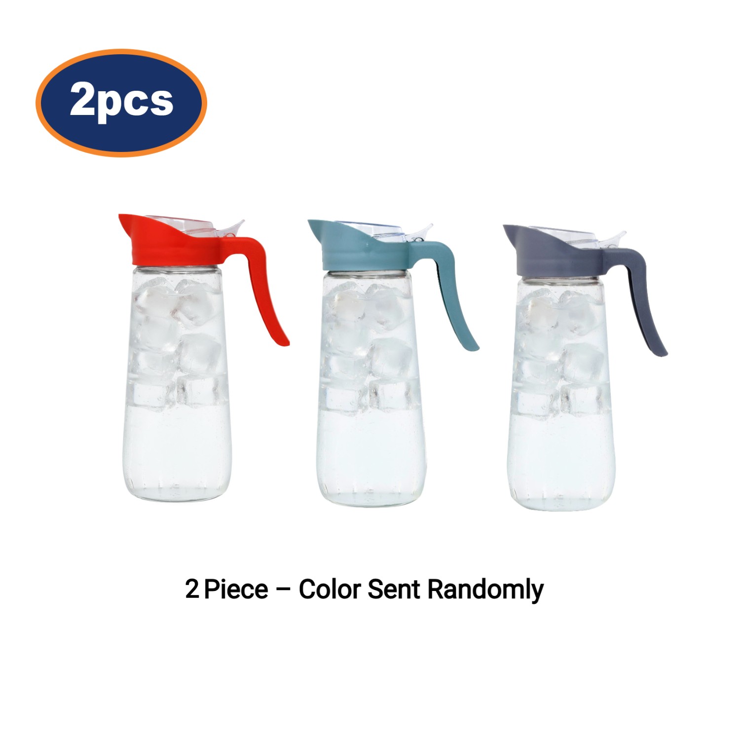 Glass Pitcher w/ Coloured Plastic Handle Lid 1.6L Juice Iced Tea Jug Carafe 2Pcs
