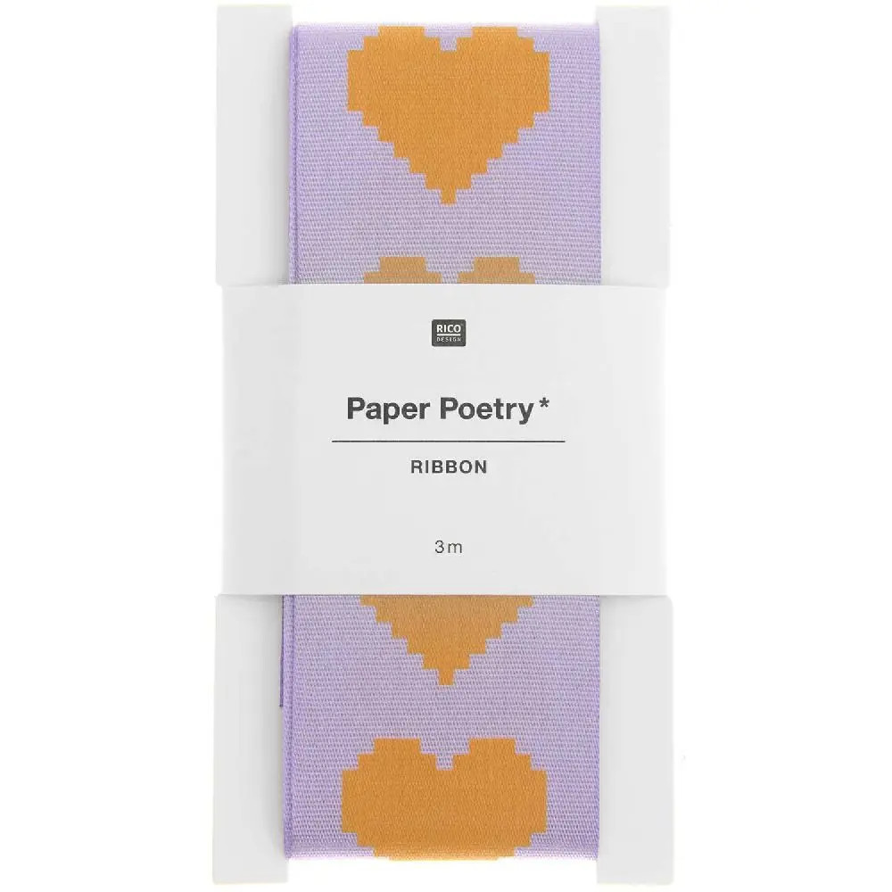 Rico Design Paper Poetry Taftband Pixel Herzen Flieder/Neon Orange - Image 3