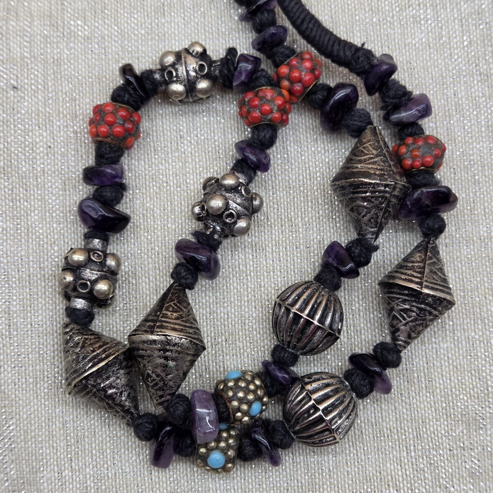 Vintage Multi Beaded Adjustable Length Silver/Tur… - image 5