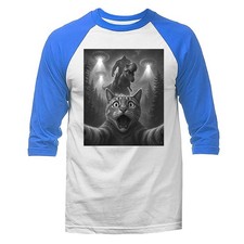 Image of Scared Cat Selfie with Sasquatch Big Foot Funny Humorous 3/4 Sleeve Raglan