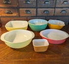 Lot of 6 Pyrex Primary Colors Casserole Bowls Dishes 442 Sunflower&Unmarked 403