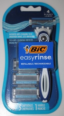 BIC EasyRinse Razor Refillable Rechargeable 3 Cartridges 4-Blades +1 Handle NEW