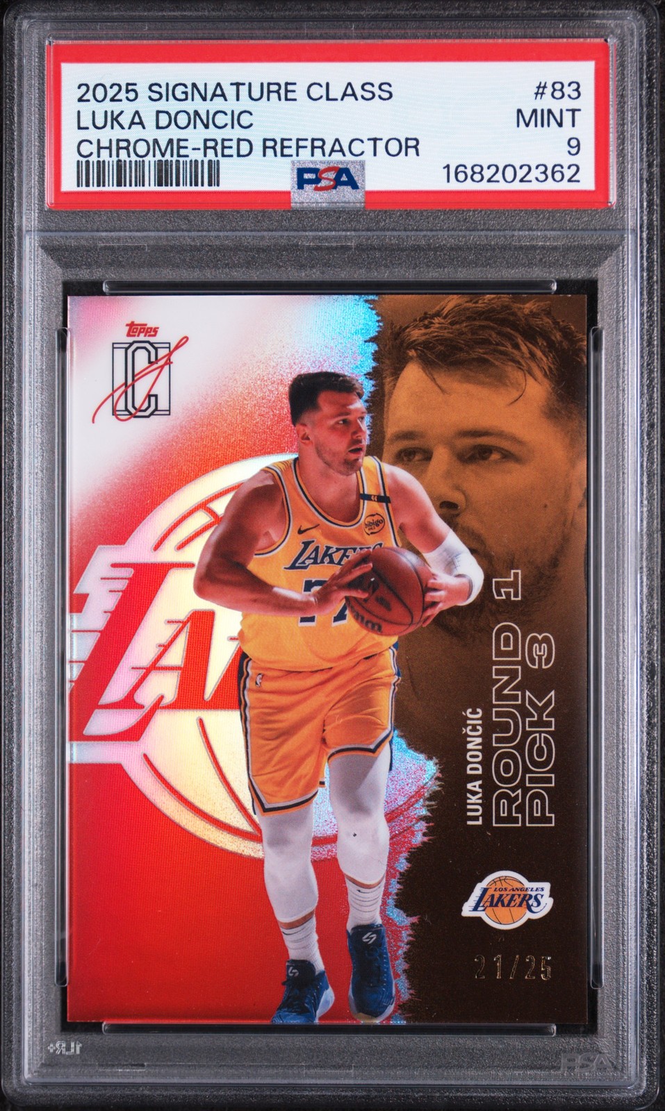 2025 TOPPS SIGNATURE CLASS CHROME-RED REFRACTOR #83 LUKA DONCIC 21/25 PSA 9