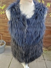 Hugenberg butterweiche Echtfell-Weste Pelzweste Gr. S blau + schwarz Waschbär