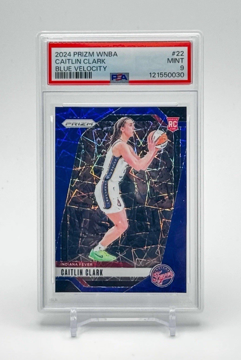Caitlin Clark 2024 Panini Prizm WNBA Blue Velocity Prizm RC #22 PSA 9