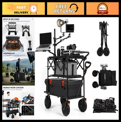 Heavy Duty Video Production Camera Cart - 440lb Capacity Cine Dolly, Foldable 3