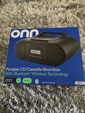ONN Portable CD/Cassette Boombox with Bluetooth Wireless Technology.
