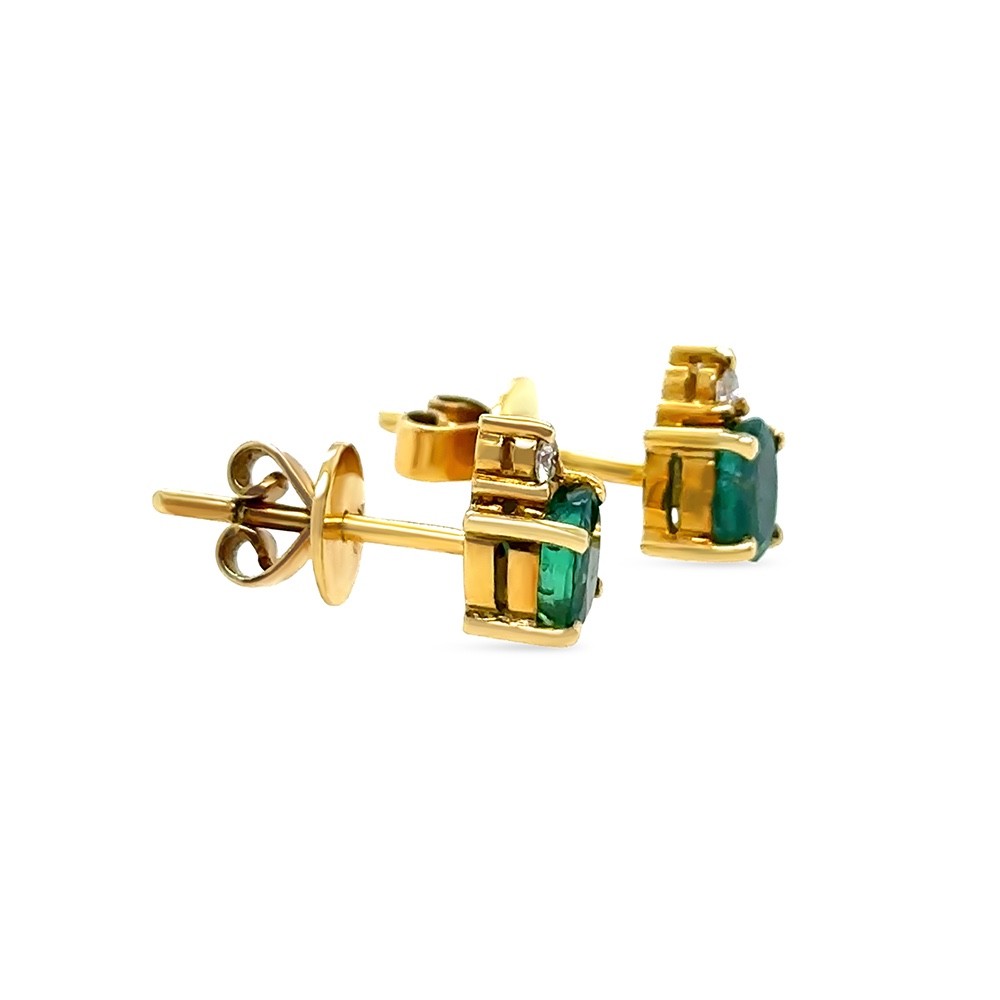 Authentic 18ct Yellow Gold Emerald & Diamond Stud Earrings 1.06ct RRP $7,000* image 8