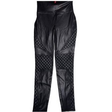 Spanx Faux Leather Ankle Leggings Black High Rise Quilted Sides, Women's S