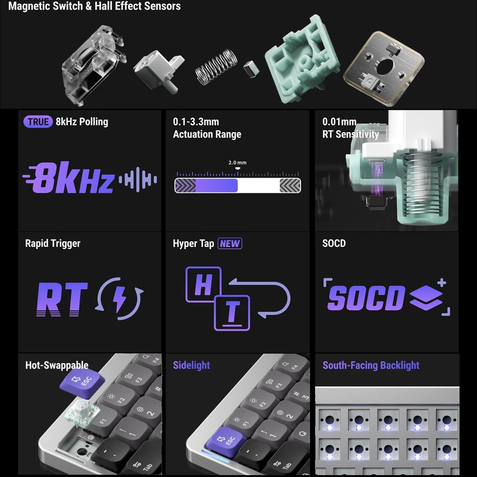 HE Wired Magnetic Gaming Keyboard RGB HotSwap 84 Keys - Image 3 of 4