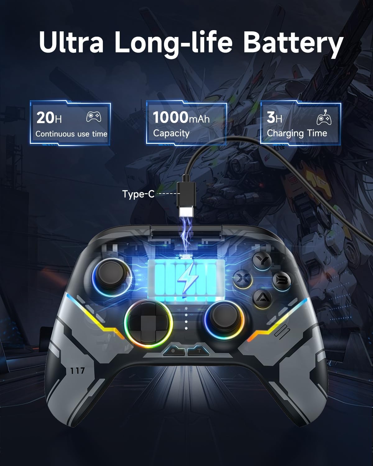 EasySMX X15 Controller PC, PC Controller Wireless mit 7 RGB Licht, Gaming Con...