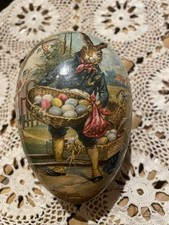 Vintage Deutsch Pappmaché Osterei 4" Süßigkeiten Behälter Hase Kaninchen Eierkorb