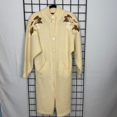 Vintage I.B. Diffusion Sweater Coat Womens XS Ivory Cardigan Casual Mohair 80s